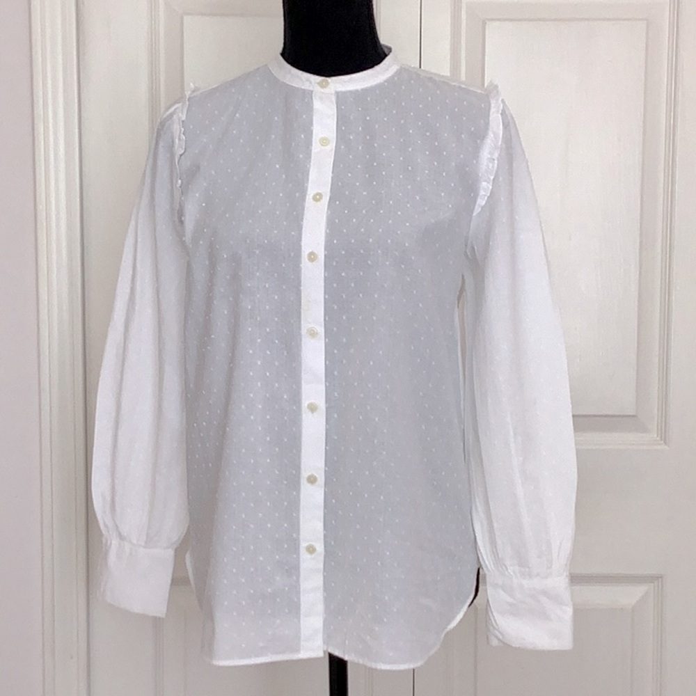 LOFT women’s white blouse ruffle shoulder cottagecore prairie western size small - Picture 2 of 5